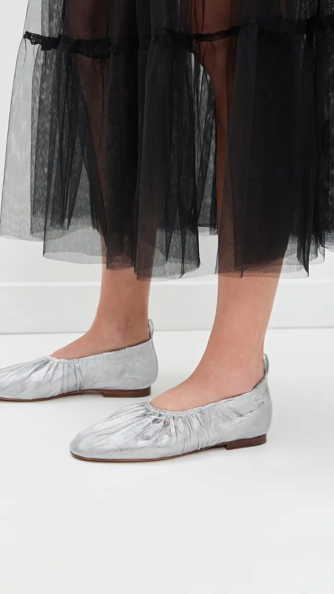 Mansur Gavriel Ruched Ballerina Flats Silver | Thumbnail 4 Mansur Gavriel Ruched Ballerina Flats Silver | Thumbnail 4