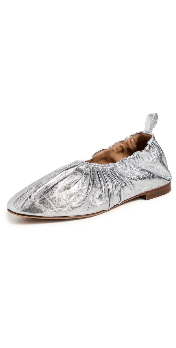 Ruched Ballerina Flats Silver