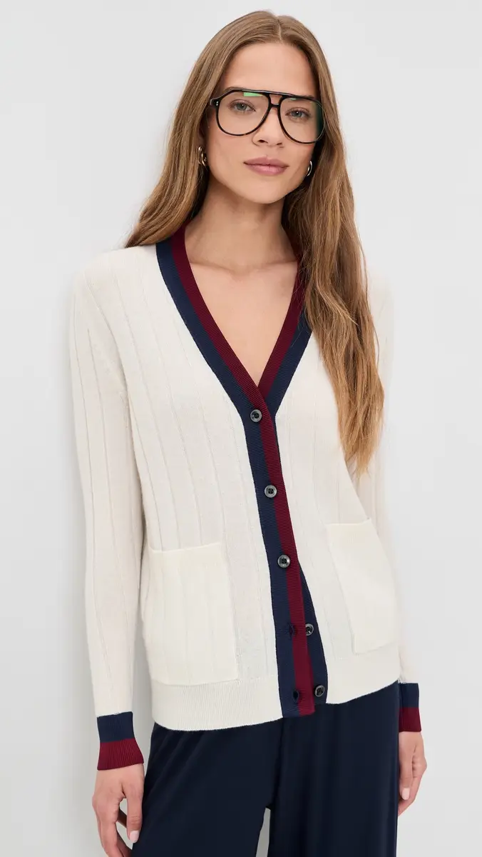 KULE The Sinclair Cashmere Cardigan Cream/Navy/Port | Thumbnail 2 KULE The Sinclair Cashmere Cardigan Cream/Navy/Port | Thumbnail 2