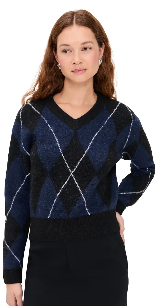 LE BOP Rae Arglye V Neck Sweater Navy Combo | Image 1 LE BOP Rae Arglye V Neck Sweater Navy Combo | Image 1