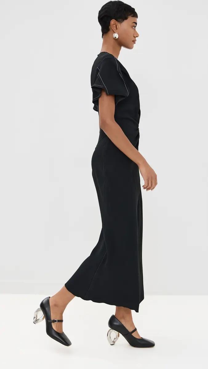 Victoria Beckham Gathered V Neck Midi Dress Black | Thumbnail 5 Victoria Beckham Gathered V Neck Midi Dress Black | Thumbnail 5