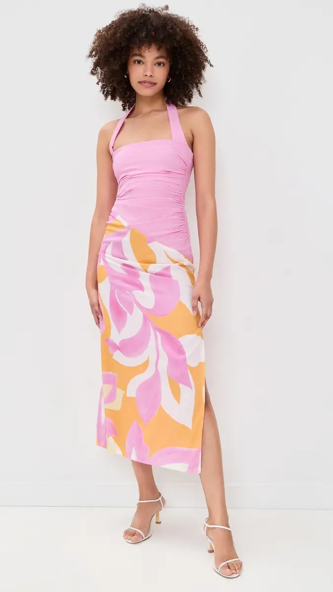 SEVEN WONDERS Evie Halter Ruched Midi Dress | Thumbnail 2 SEVEN WONDERS Evie Halter Ruched Midi Dress | Thumbnail 2