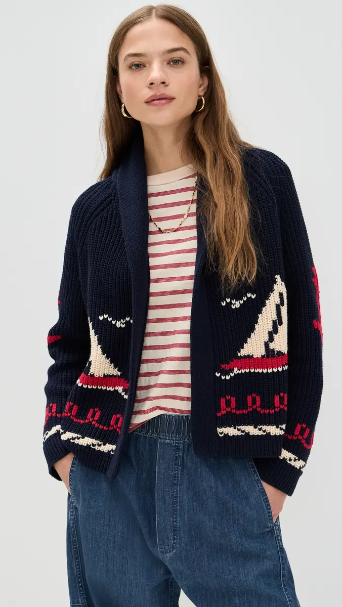 THE GREAT. The Sailboat Lodge Cardigan Dark Navy | Thumbnail 2 THE GREAT. The Sailboat Lodge Cardigan Dark Navy | Thumbnail 2