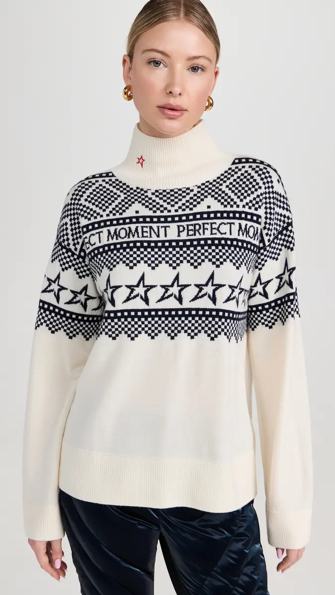 Perfect Moment Holiday Roll Neck Pullover White/Blue | Thumbnail 2 Perfect Moment Holiday Roll Neck Pullover White/Blue | Thumbnail 2