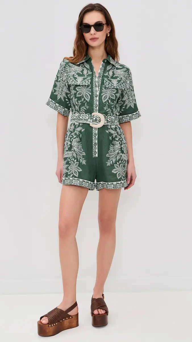 Farm Rio Miranda Short Sleeve Linen Romper | Thumbnail 5 Farm Rio Miranda Short Sleeve Linen Romper | Thumbnail 5