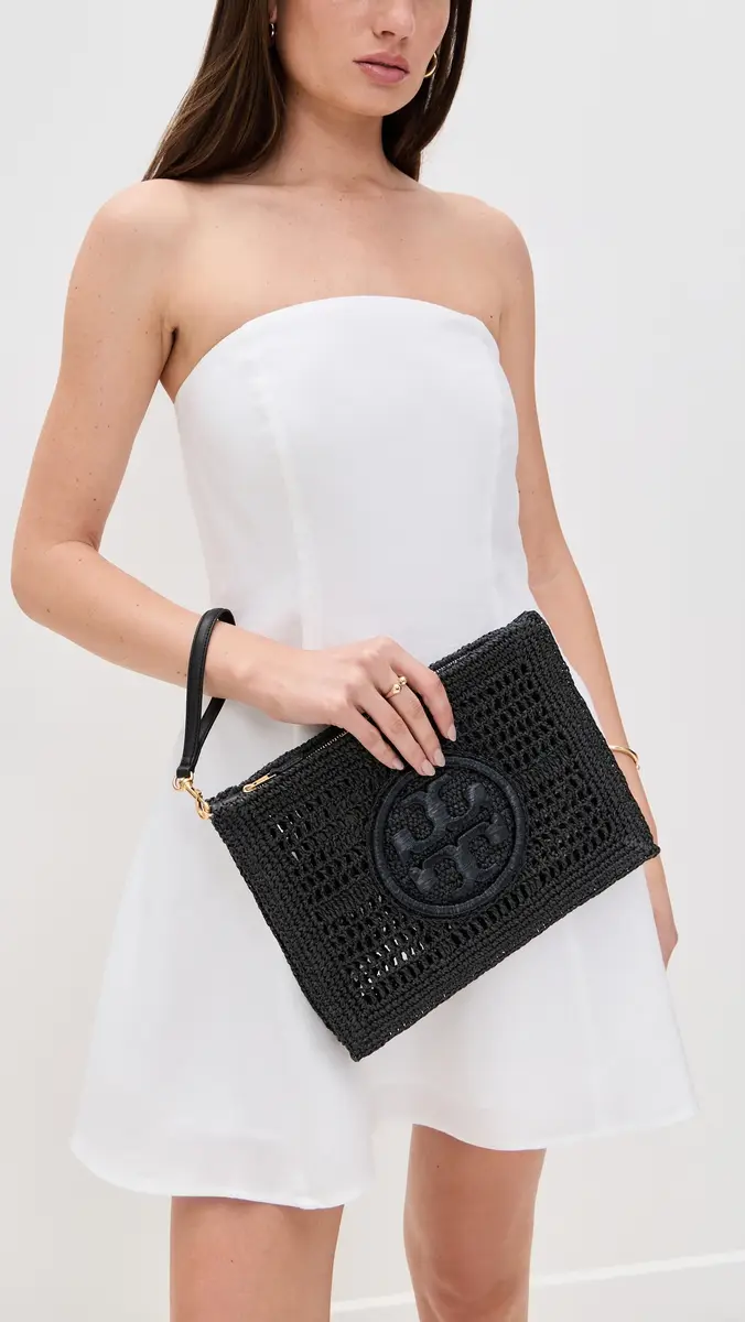 Tory Burch Ella Crochet Pouch Black One Size | Thumbnail 3