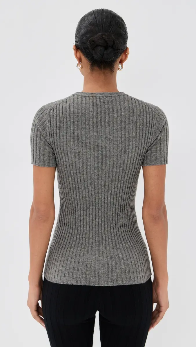 The Elder Statesman Cashmere Rib Knit Tee Heather Grey | Thumbnail 3 The Elder Statesman Cashmere Rib Knit Tee Heather Grey | Thumbnail 3
