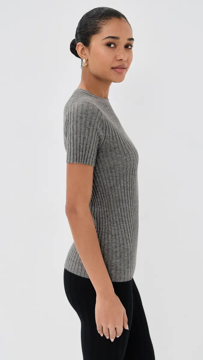 The Elder Statesman Cashmere Rib Knit Tee Heather Grey | Thumbnail 4 The Elder Statesman Cashmere Rib Knit Tee Heather Grey | Thumbnail 4