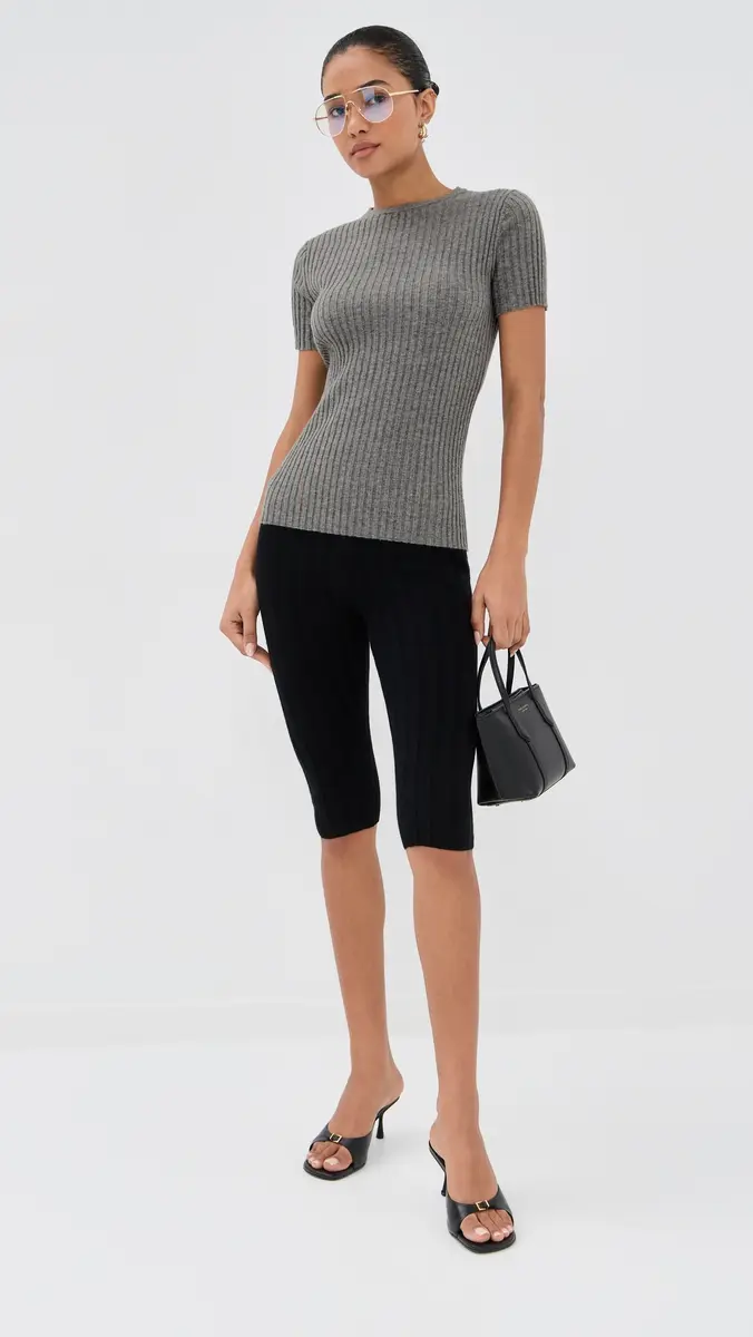 The Elder Statesman Cashmere Rib Knit Tee Heather Grey | Thumbnail 5 The Elder Statesman Cashmere Rib Knit Tee Heather Grey | Thumbnail 5