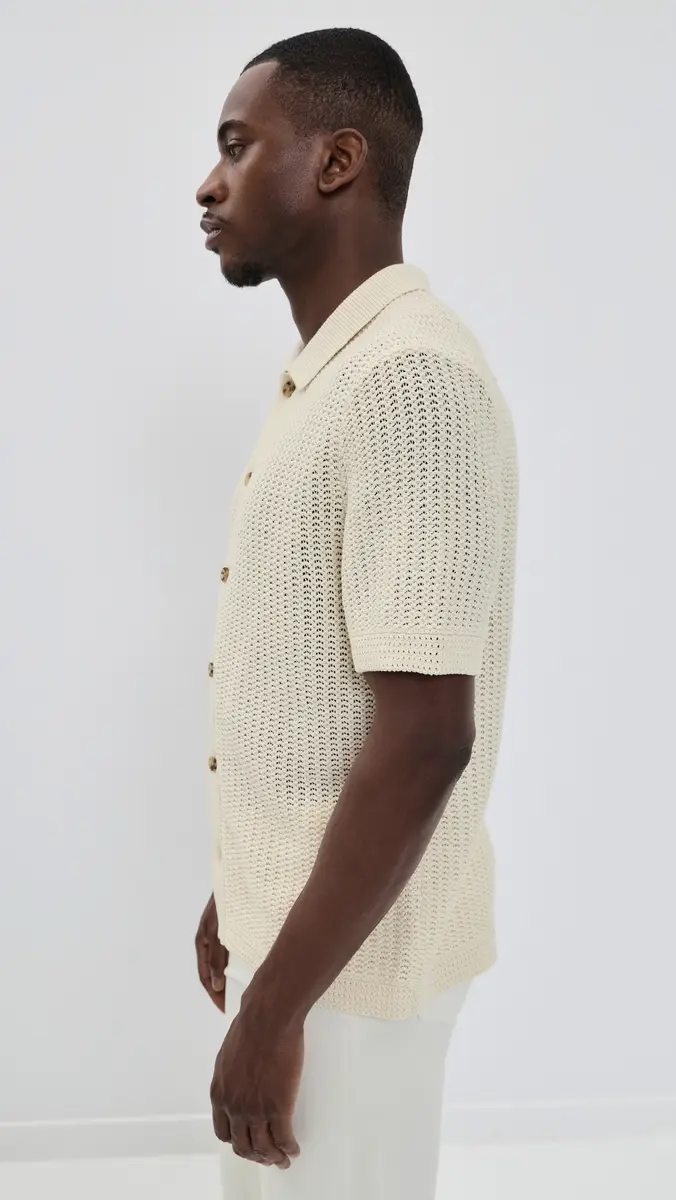 Vince Crochet Short Sleeve Button Down Shirt Bone | Thumbnail 4 Vince Crochet Short Sleeve Button Down Shirt Bone | Thumbnail 4