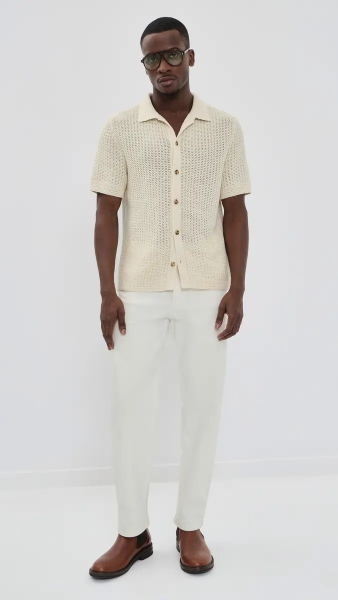 Vince Crochet Short Sleeve Button Down Shirt Bone | Thumbnail 5 Vince Crochet Short Sleeve Button Down Shirt Bone | Thumbnail 5