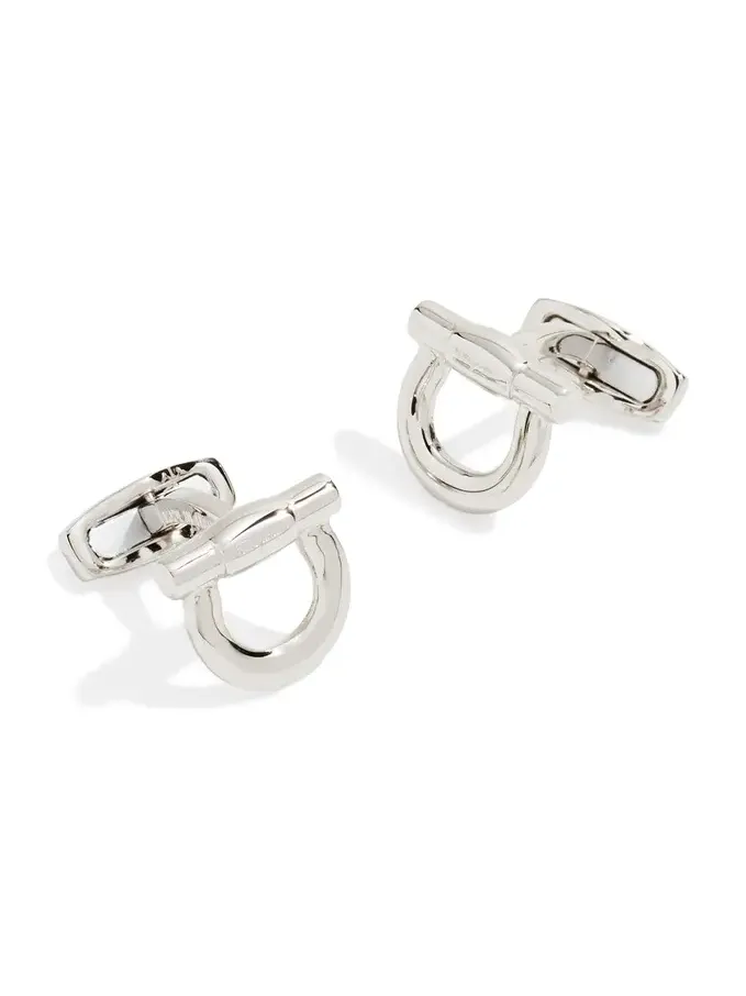 Ferragamo Silver Nickel Flip Gancio Cufflinks