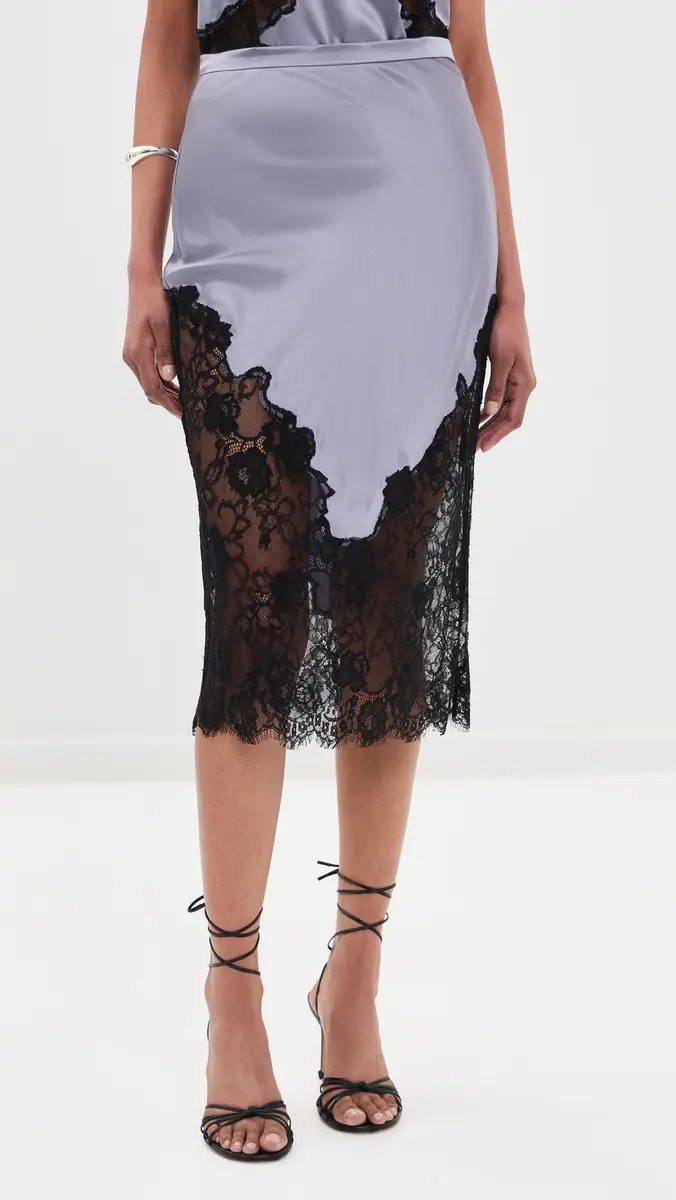Fleur du Mal Juliet Lace and Silk Skirt Lavender moke | Thumbnail 2 Fleur du Mal Juliet Lace and Silk Skirt Lavender moke | Thumbnail 2