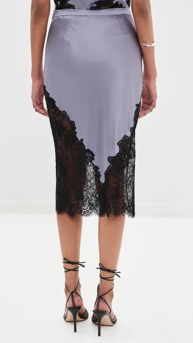 Fleur du Mal Juliet Lace and Silk Skirt Lavender moke | Thumbnail 3 Fleur du Mal Juliet Lace and Silk Skirt Lavender moke | Thumbnail 3