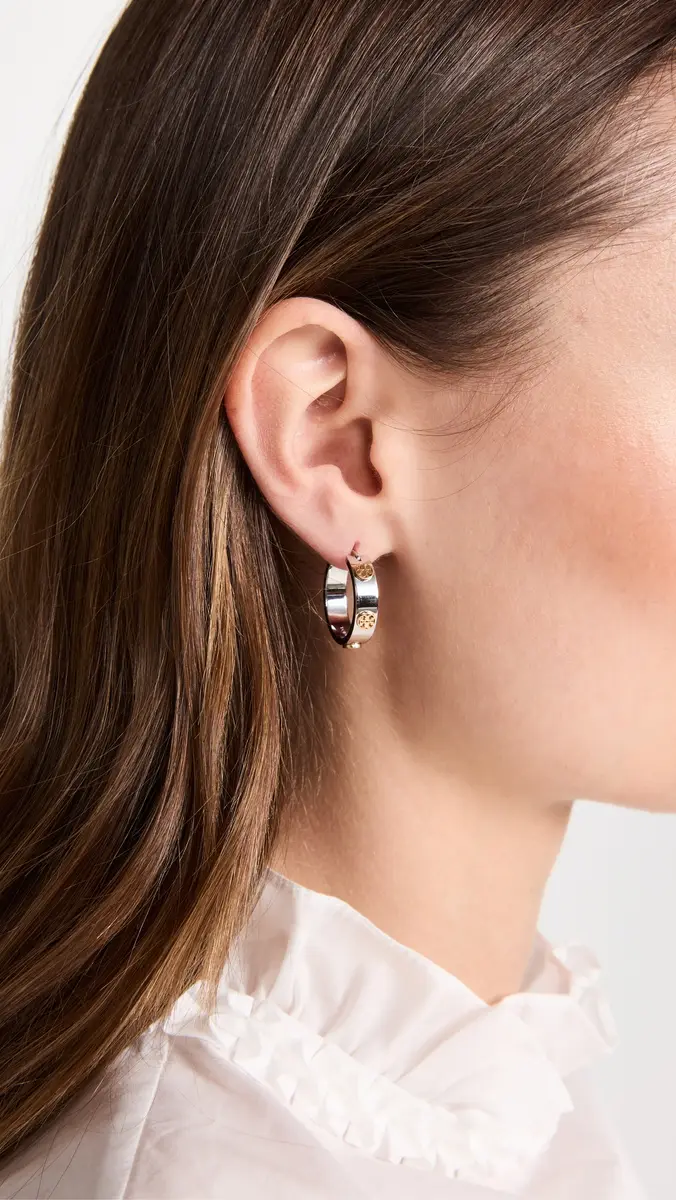 Tory Burch Thin Icon Hoop Earrings | Thumbnail 3