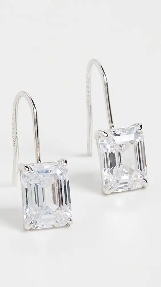 Shashi Emerald Baguette French Hook Earrings | Thumbnail 2