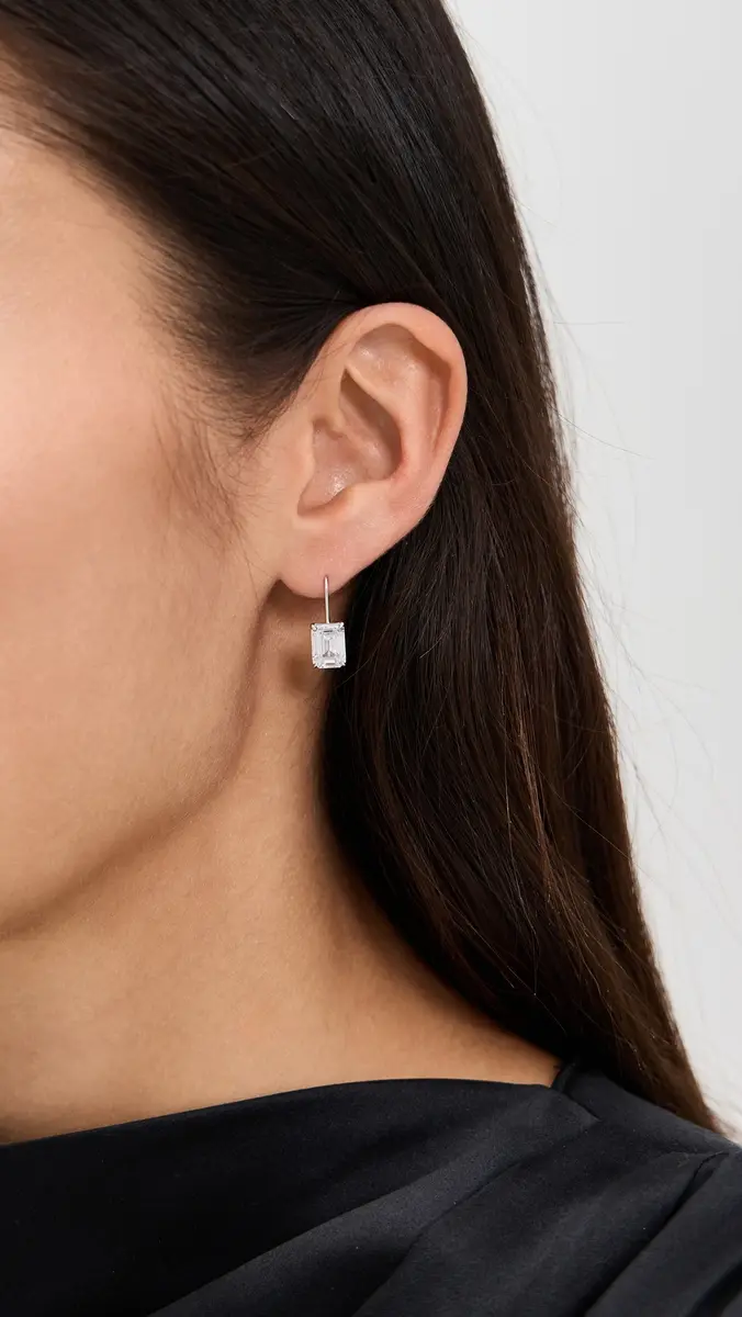 Shashi Emerald Baguette French Hook Earrings | Thumbnail 3