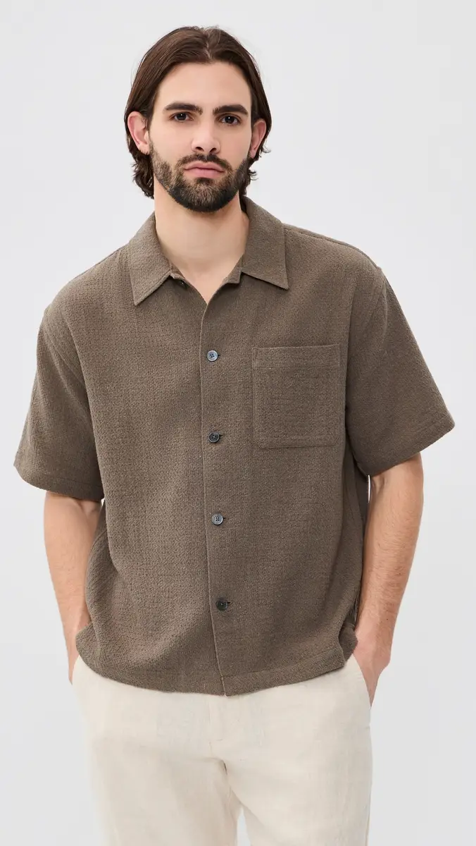 FRAME Open Weave Shirt Warm Grey | Thumbnail 2