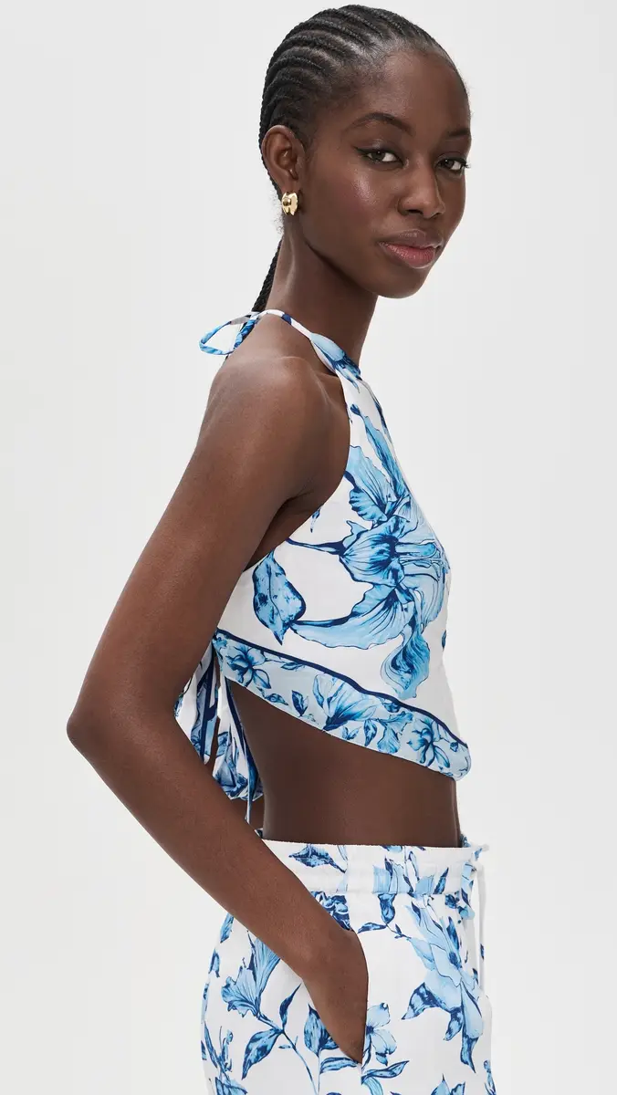 ROCOCO SAND Halter Neck Top White Blue | Thumbnail 4 ROCOCO SAND Halter Neck Top White Blue | Thumbnail 4