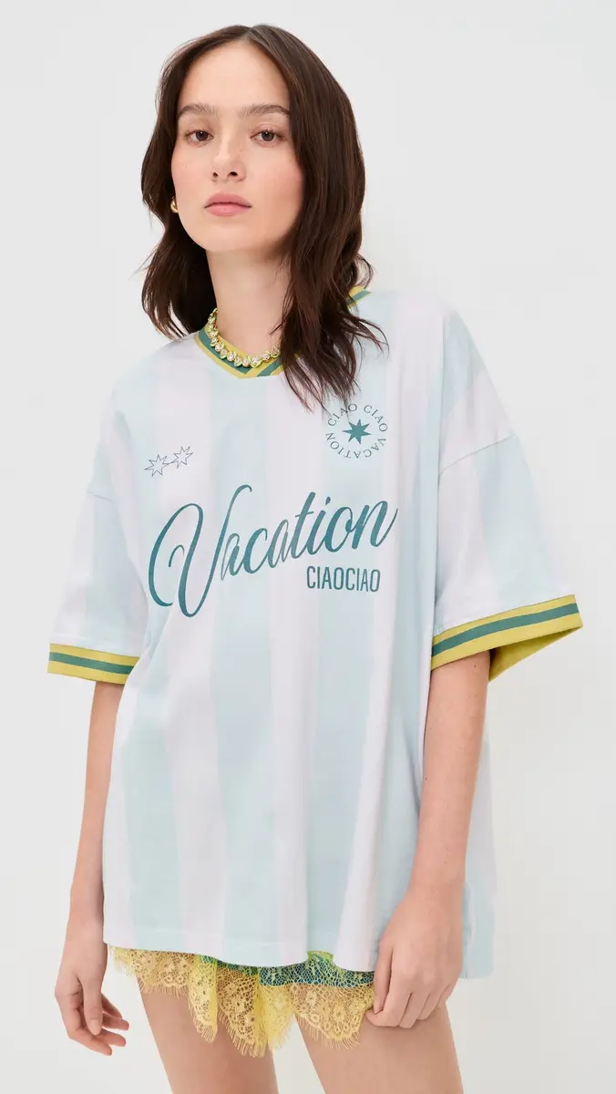 Ciao Ciao Vacation Vacation Stripe Soccer Tee Blue/Pink | Thumbnail 3 Ciao Ciao Vacation Vacation Stripe Soccer Tee Blue/Pink | Thumbnail 3