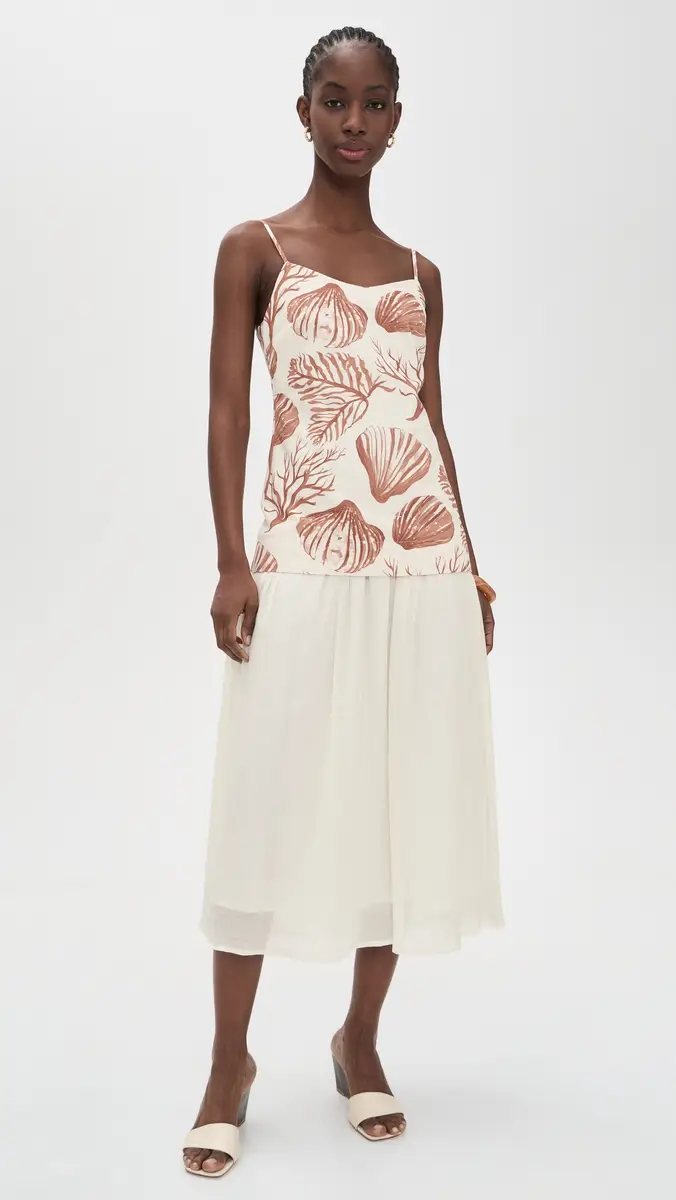 Moon River Spaghetti Strap Seashell Midi Dress | Thumbnail 2 Moon River Spaghetti Strap Seashell Midi Dress | Thumbnail 2