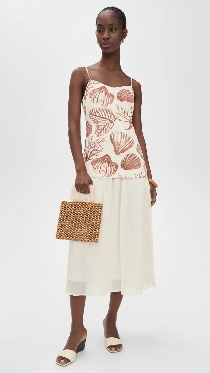 Moon River Spaghetti Strap Seashell Midi Dress | Thumbnail 5 Moon River Spaghetti Strap Seashell Midi Dress | Thumbnail 5