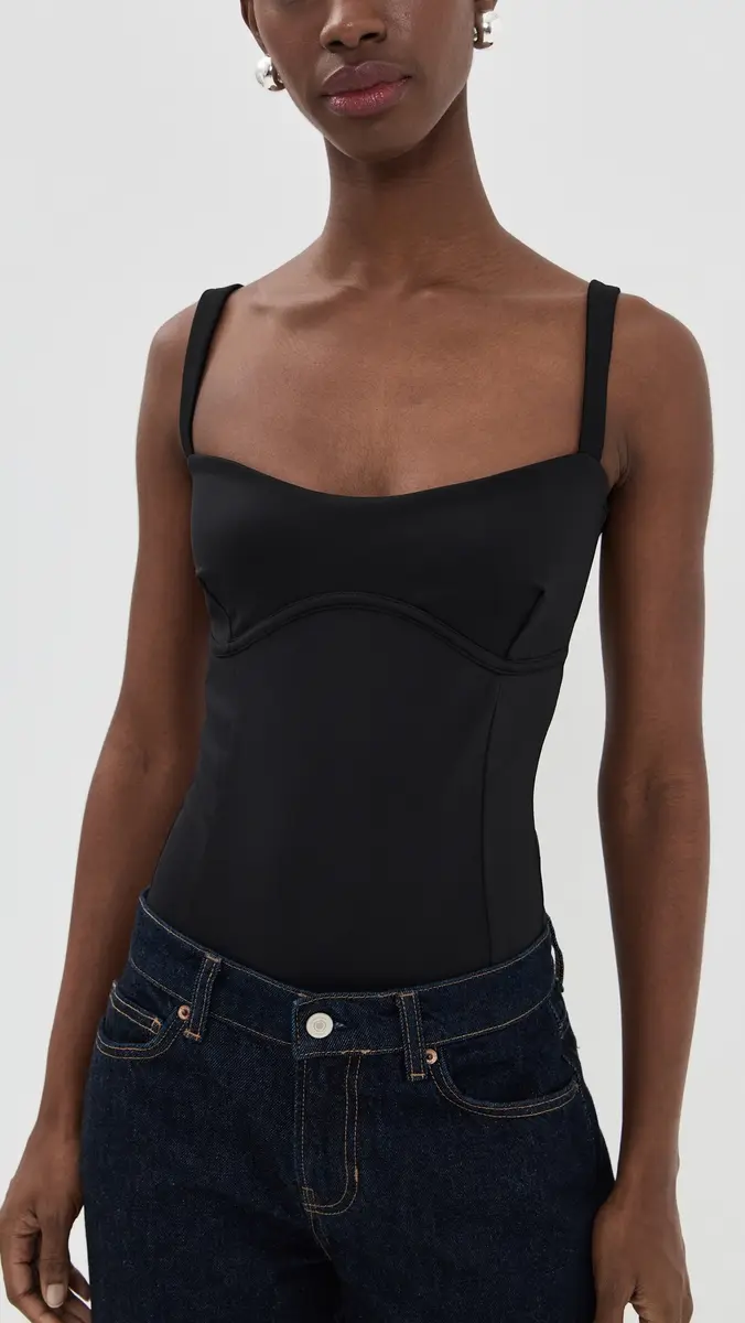 Good American Sweetheart Sculpting Tank Thong Bodysuit Black001 | Thumbnail 2