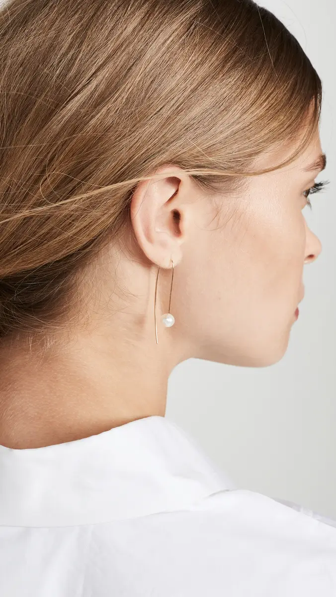 Zoë Chicco 14k Gold White Freshwater Cultured Pearl Wire Earrings Yellow Gold One Size | Thumbnail 3