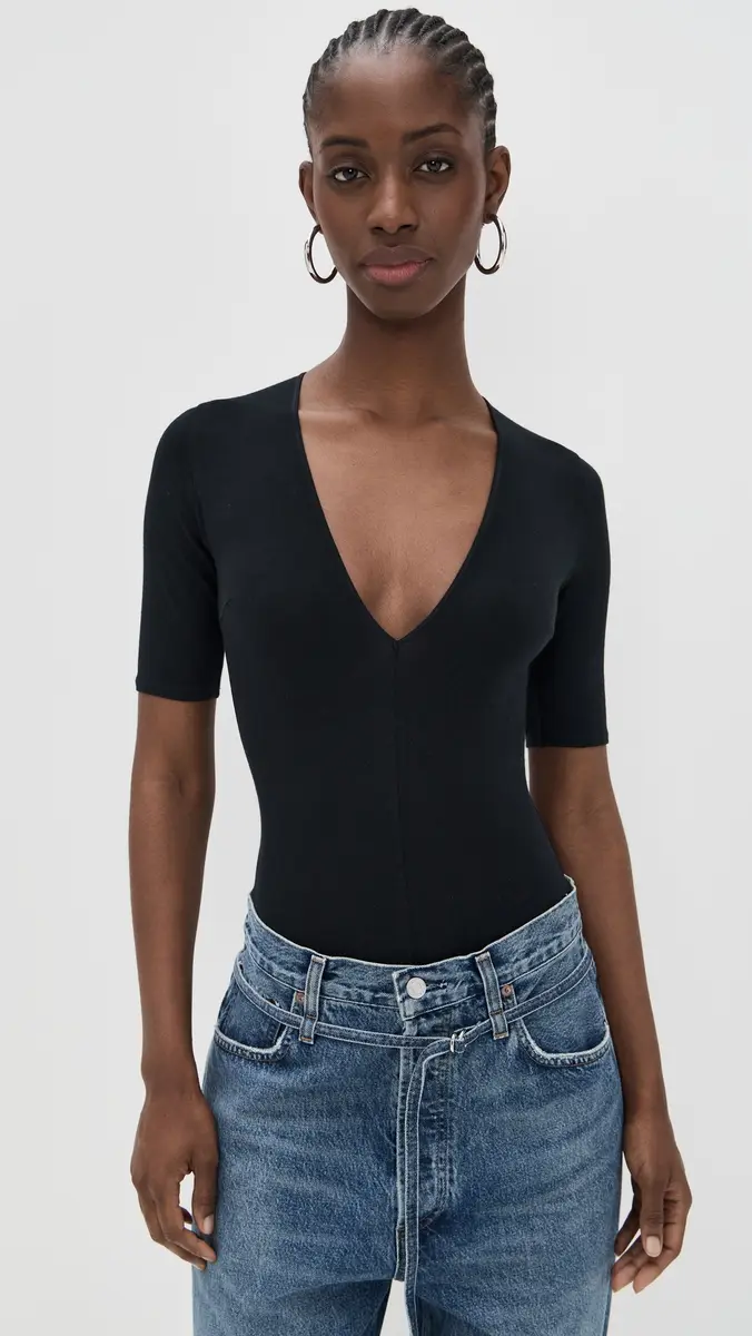 Fleur du Mal Cotton Deep V Thong Bodysuit | Thumbnail 2