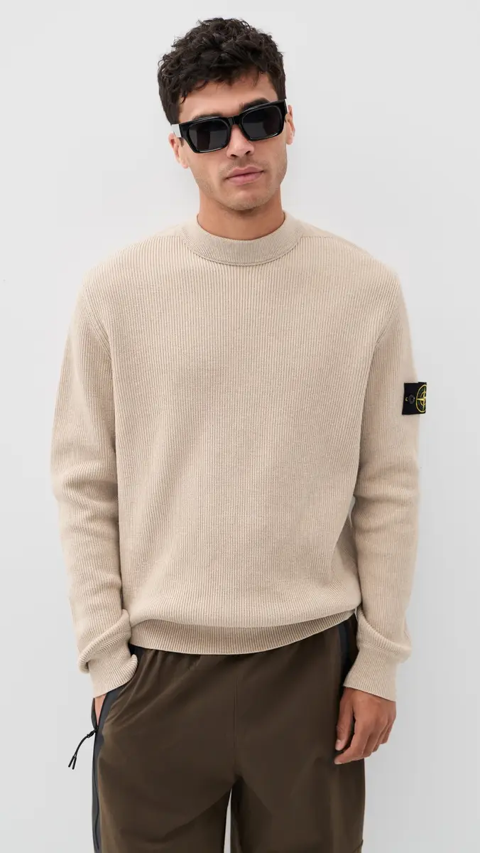 Stone Island Ribbed Cotton Crew Sweater Deserto Melange | Thumbnail 2 Stone Island Ribbed Cotton Crew Sweater Deserto Melange | Thumbnail 2