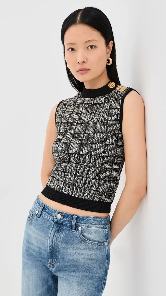 Balmain Classique Maille Top Black/Natural | Thumbnail 2 Balmain Classique Maille Top Black/Natural | Thumbnail 2