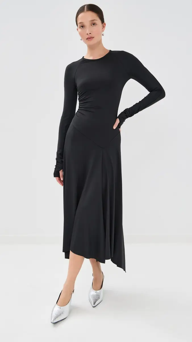 Victoria Beckham Long Sleeve Midi Dress Black | Thumbnail 2