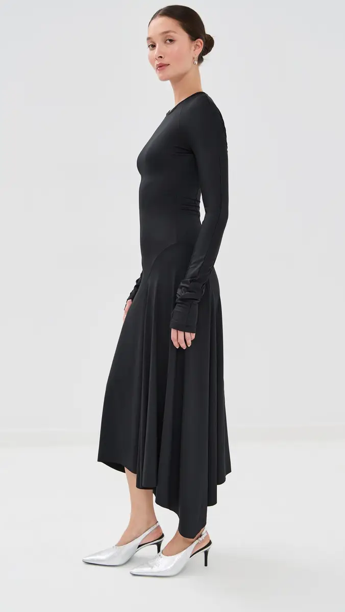 Victoria Beckham Long Sleeve Midi Dress Black | Thumbnail 4