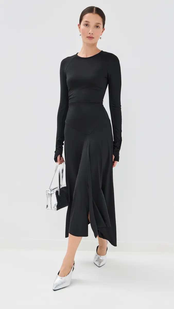 Victoria Beckham Long Sleeve Midi Dress Black | Thumbnail 5