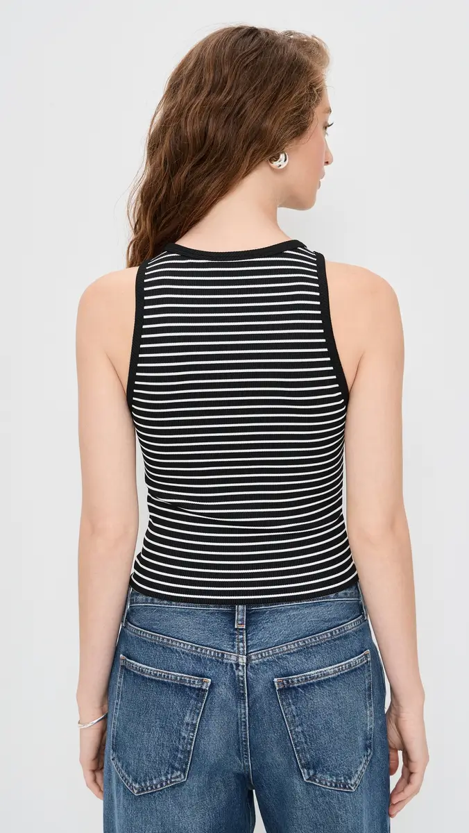 ALICE + OLIVIA Allen Embroidered Detail Tank Top Off White/Black Stripe | Thumbnail 3 ALICE + OLIVIA Allen Embroidered Detail Tank Top Off White/Black Stripe | Thumbnail 3