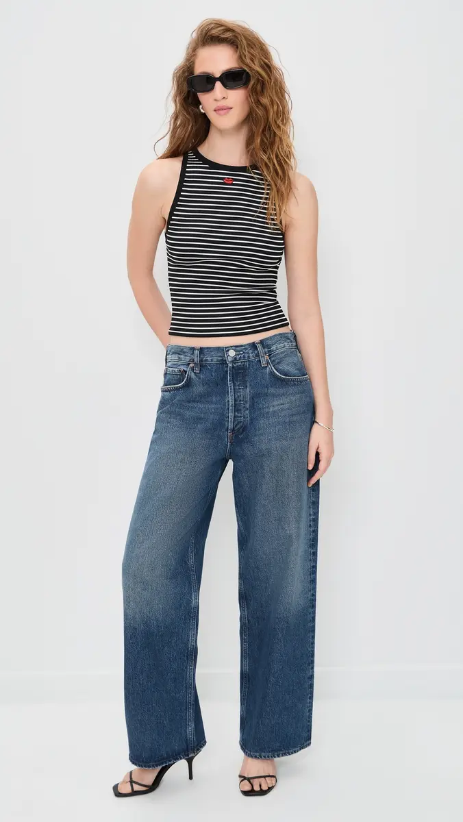 ALICE + OLIVIA Allen Embroidered Detail Tank Top Off White/Black Stripe | Thumbnail 5 ALICE + OLIVIA Allen Embroidered Detail Tank Top Off White/Black Stripe | Thumbnail 5