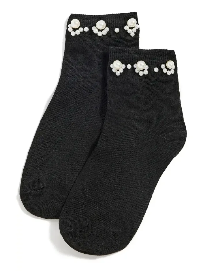 Stems Pearl Embellished Crew Socks