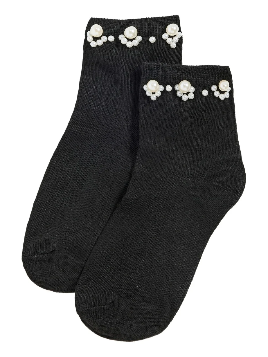 Stems Pearl Embellished Crew Socks