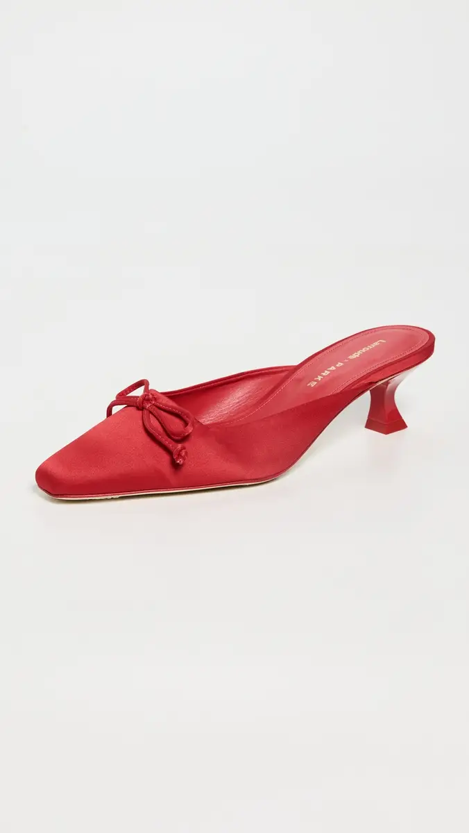 Larroudé Larroude x Parke Mules Satin Cherry | Thumbnail 2 Larroudé Larroude x Parke Mules Satin Cherry | Thumbnail 2