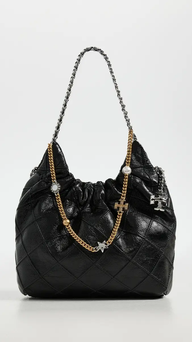 Tory Burch Fleming Distressed Mini Hobo Bag Black One Size | Thumbnail 2 Tory Burch Fleming Distressed Mini Hobo Bag Black One Size | Thumbnail 2