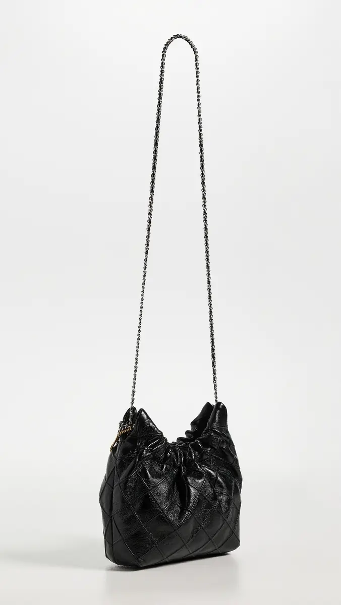 Tory Burch Fleming Distressed Mini Hobo Bag Black One Size | Thumbnail 4 Tory Burch Fleming Distressed Mini Hobo Bag Black One Size | Thumbnail 4