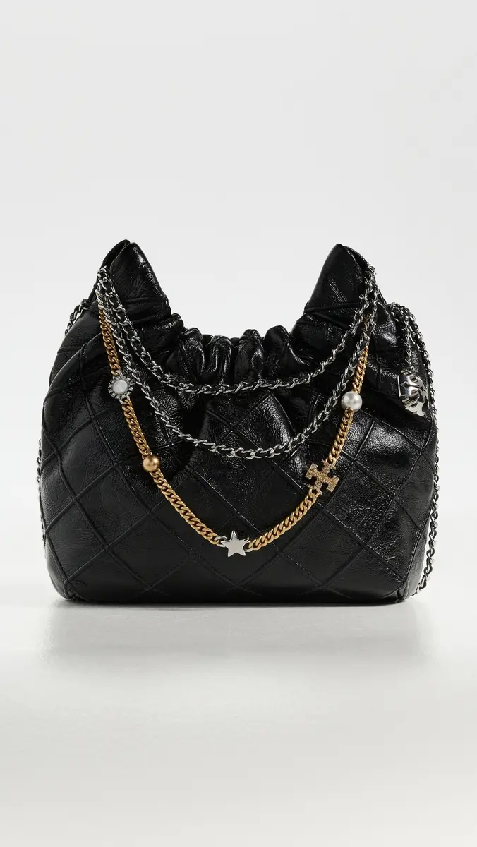 Tory Burch Fleming Distressed Mini Hobo Bag Black One Size | Thumbnail 5 Tory Burch Fleming Distressed Mini Hobo Bag Black One Size | Thumbnail 5