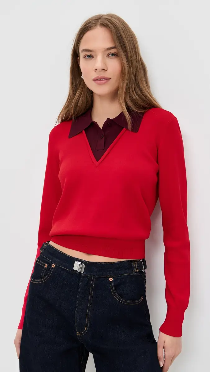 LE BOP Trompe L'oeil Layered Polo Red/Burgundy | Thumbnail 2 LE BOP Trompe L'oeil Layered Polo Red/Burgundy | Thumbnail 2