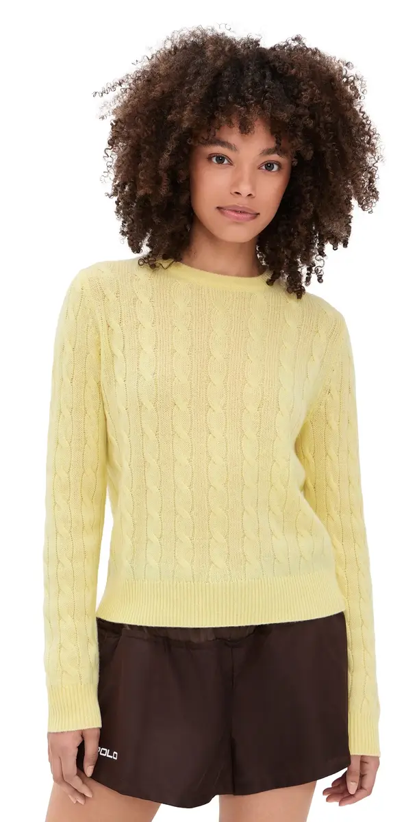 White + Warren Cashmere Varsity Cable Crewneck emonade | Image 1 White + Warren Cashmere Varsity Cable Crewneck emonade | Image 1