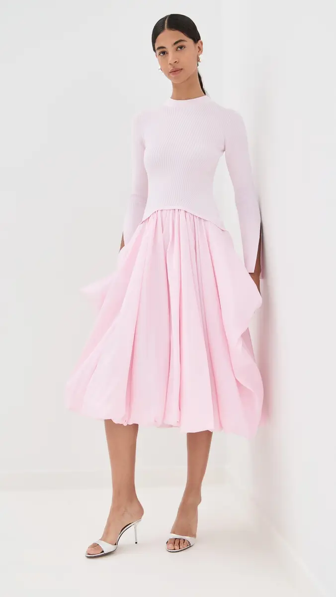 SIMKHAI Kenlie Long Sleeve Mock Neck Midi Dress Blush | Thumbnail 2 SIMKHAI Kenlie Long Sleeve Mock Neck Midi Dress Blush | Thumbnail 2