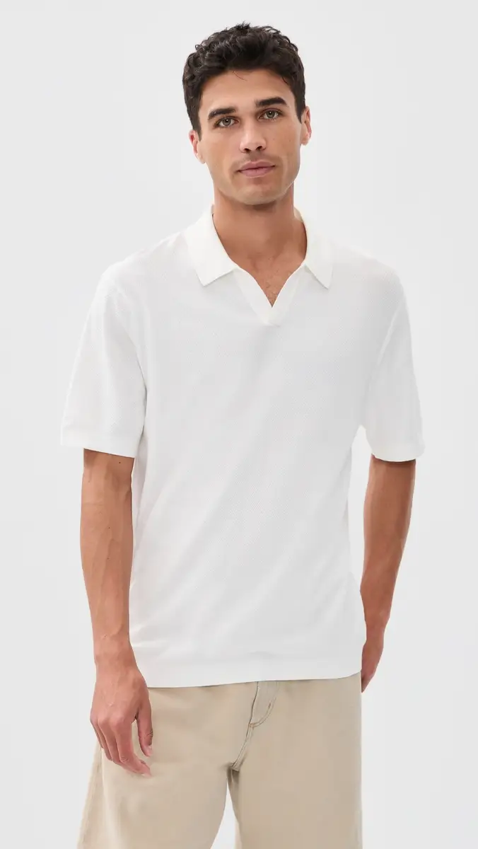 Theory Brenan Johnny Collar Polo In Fine Bilen White | Thumbnail 2 Theory Brenan Johnny Collar Polo In Fine Bilen White | Thumbnail 2