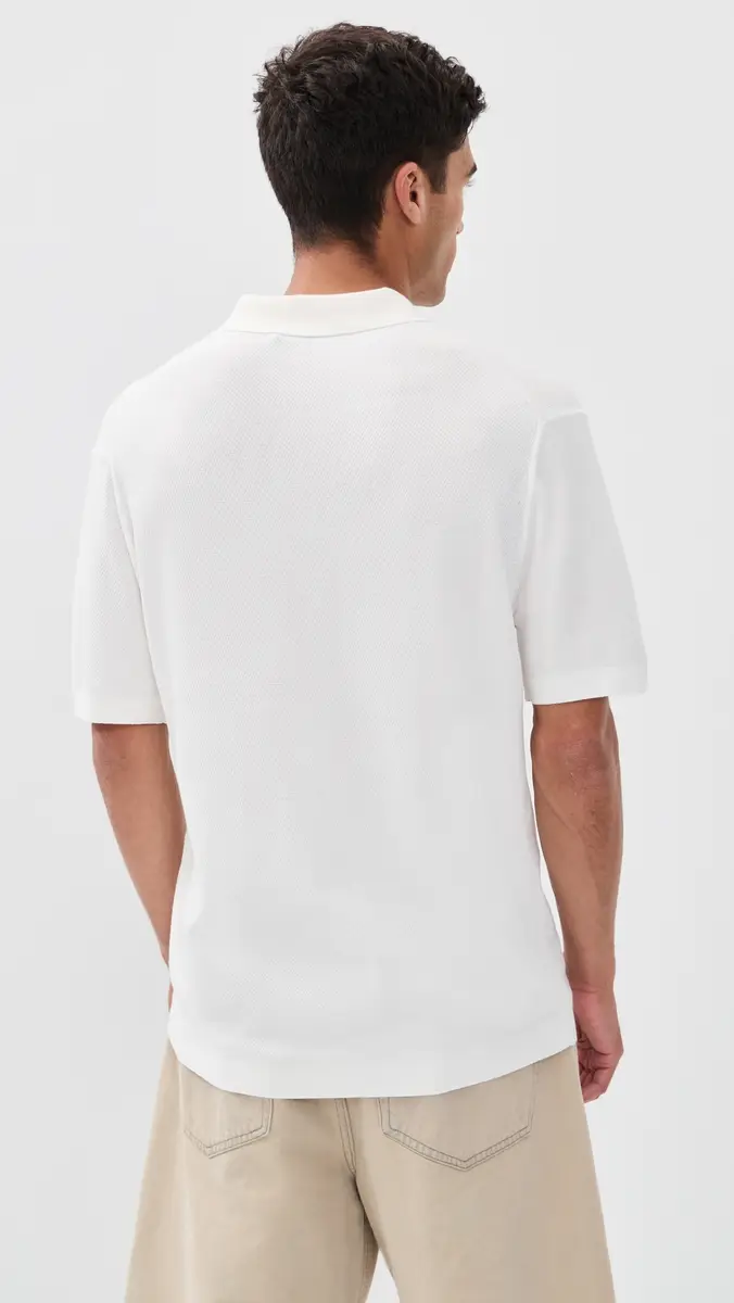 Theory Brenan Johnny Collar Polo In Fine Bilen White | Thumbnail 3 Theory Brenan Johnny Collar Polo In Fine Bilen White | Thumbnail 3
