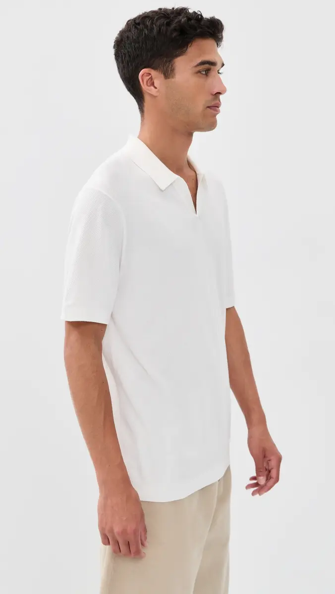 Theory Brenan Johnny Collar Polo In Fine Bilen White | Thumbnail 4 Theory Brenan Johnny Collar Polo In Fine Bilen White | Thumbnail 4