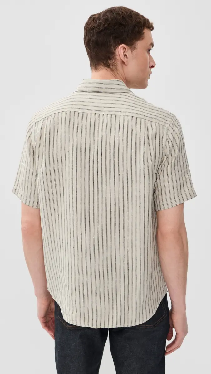 Vince Ballston Stripe Short Sleeve Hemp Shirt Parchment/Coastal Stripe | Thumbnail 3 Vince Ballston Stripe Short Sleeve Hemp Shirt Parchment/Coastal Stripe | Thumbnail 3