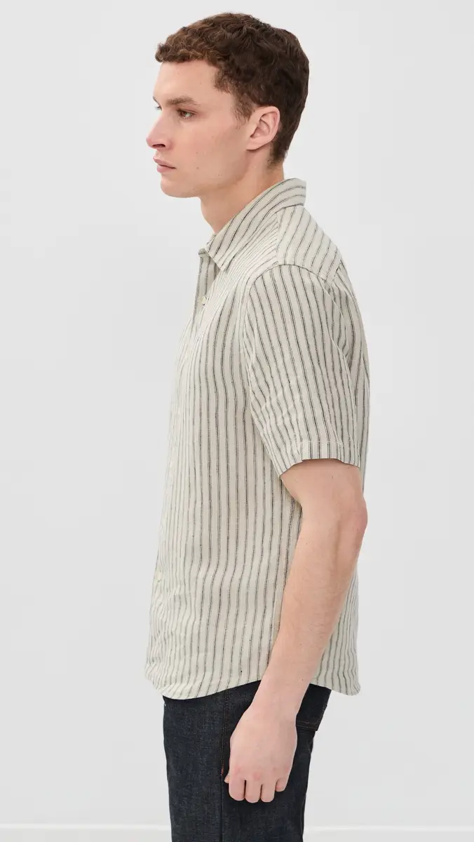 Vince Ballston Stripe Short Sleeve Hemp Shirt Parchment/Coastal Stripe | Thumbnail 4 Vince Ballston Stripe Short Sleeve Hemp Shirt Parchment/Coastal Stripe | Thumbnail 4